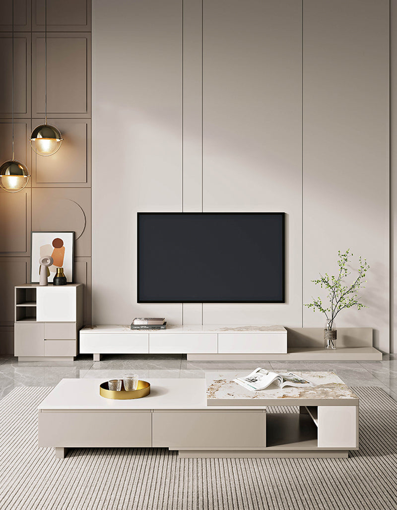 【テレビボード】マーブル柄のテレビボード 伸縮式 Aタイプ 伸縮式180~280*40*30 ホワイト