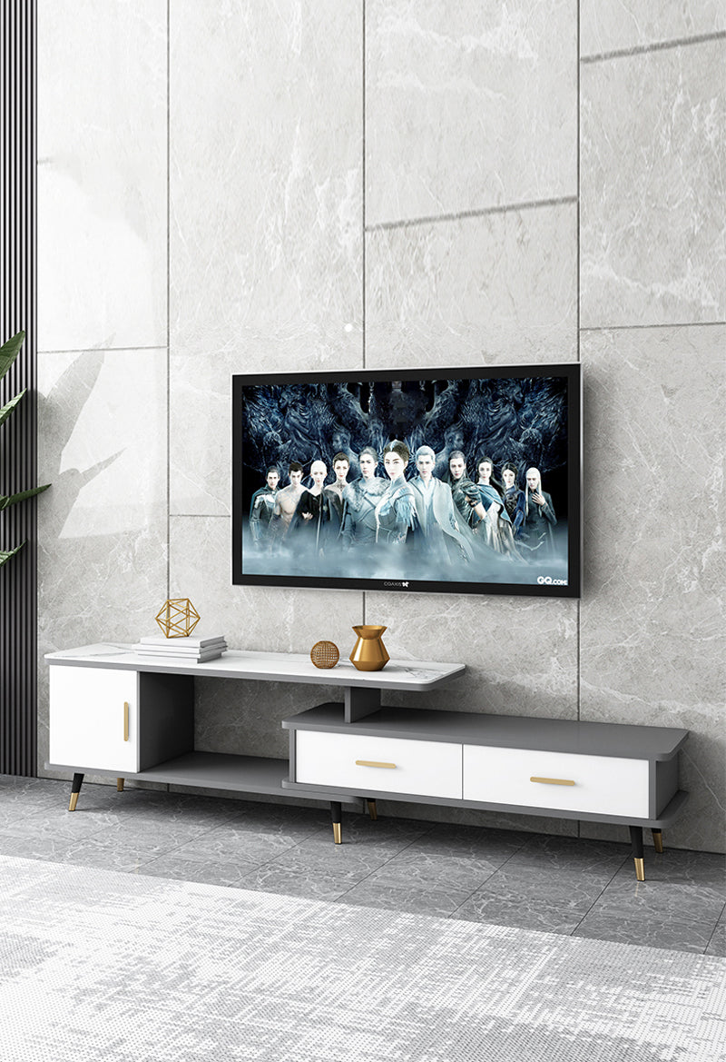 【テレビボード】収納付きテレビボード 選べる3色 天板色ホワイト+グレー 伸縮式 130~210*30*46