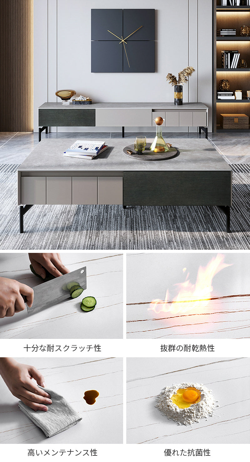 【テレビボード】伸縮式テレビボード 大理石調 ブラック+グレー 天板色グレー 通常タイプ200*40*39 ※セラミック天板は耐熱性、耐摩耗性、耐水性に優れています。
