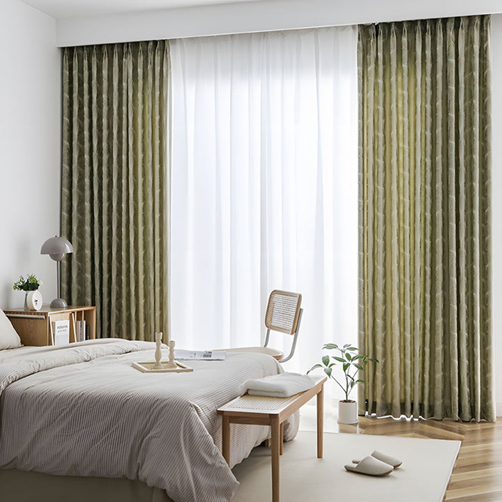 【ドレープカーテン】高級感 葉っぱ柄 選べる3タイプ