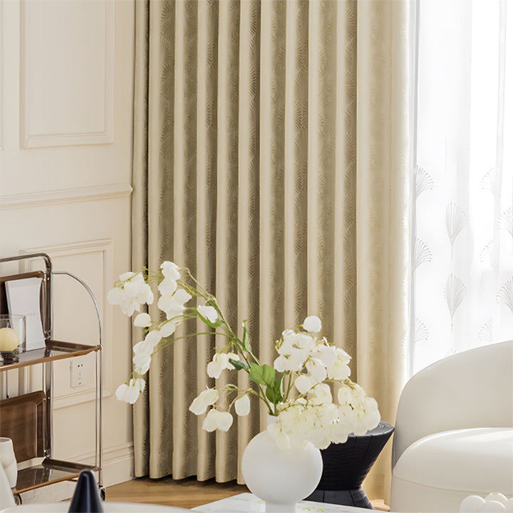 【ドレープカーテン】高級感 葉っぱ柄 選べる3タイプ