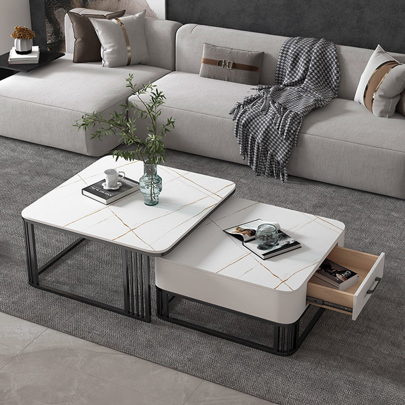 【ローテーブル】四方型マーブル模様 選べる4色 色・パターンゴールドホワイト 100日間返品交換保証制度