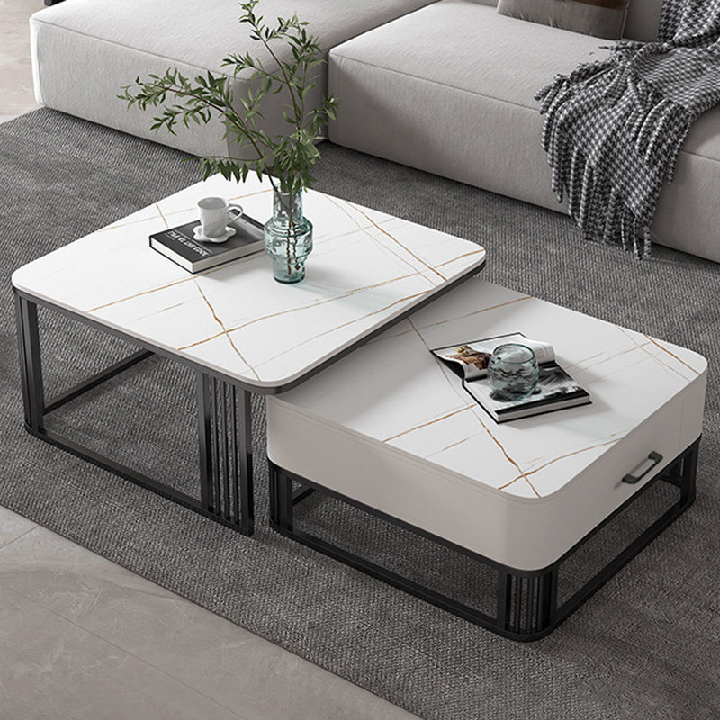 【ローテーブル】四方型マーブル模様 選べる4色 色・パターンゴールドホワイト 100日間返品交換保証制度