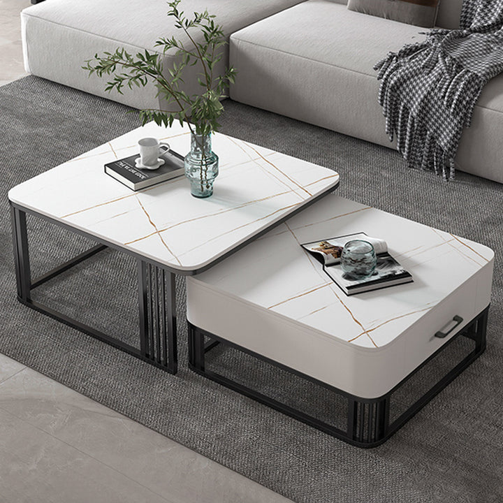 【ローテーブル】四方型マーブル模様 選べる4色 色・パターンゴールドホワイト 100日間返品交換保証制度