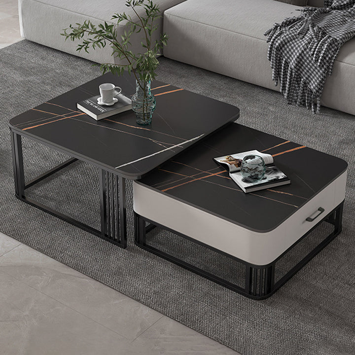 【ローテーブル】四方型マーブル模様 選べる4色 色・パターンゴールドブラック 100日間返品交換保証制度