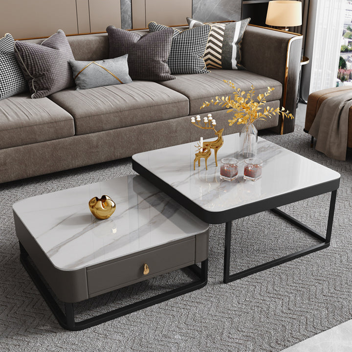 【ローテーブル】イタリア風ライト付き四方型 ホワイト 脚色ブラック 100日間返品交換保証制度