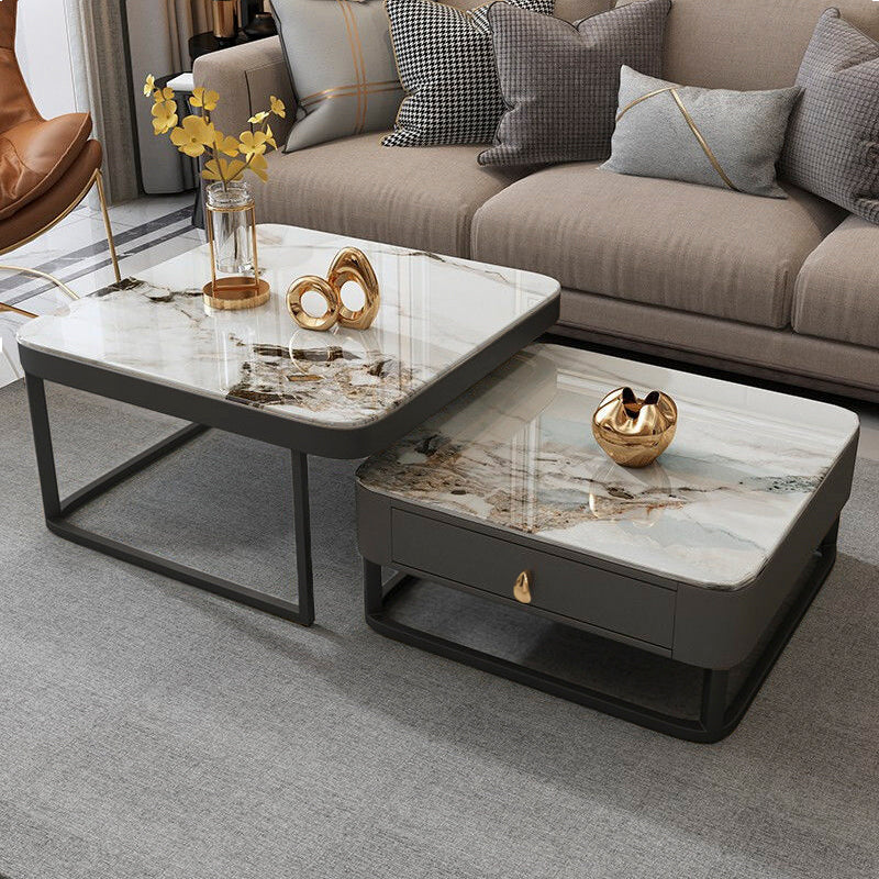 【ローテーブル】イタリア風ライト付き四方型 セットパリスタイル 脚色ブラック 100日間返品交換保証制度