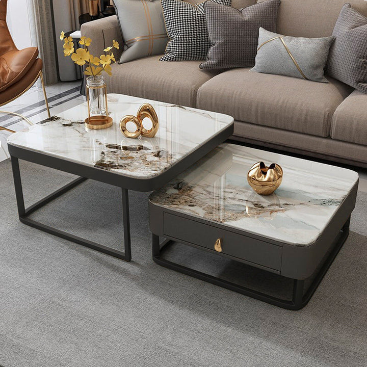 【ローテーブル】イタリア風ライト付き四方型 セットパリスタイル 脚色ブラック 100日間返品交換保証制度