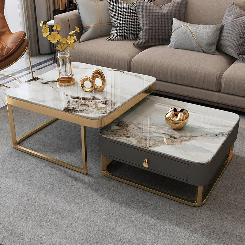 【ローテーブル】イタリア風ライト付き四方型 セットパリスタイル 脚色ゴールド 100日間返品交換保証制度