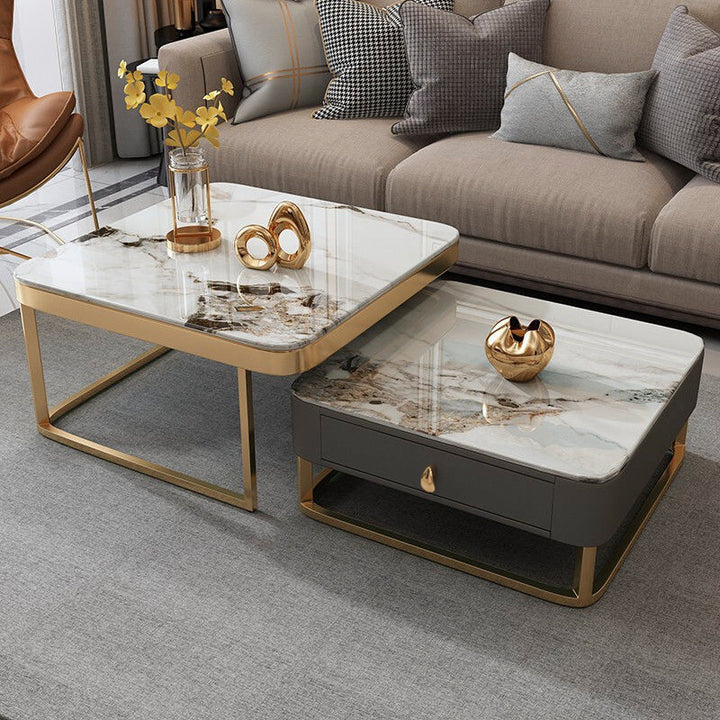 【ローテーブル】イタリア風ライト付き四方型 セットパリスタイル 脚色ゴールド 100日間返品交換保証制度