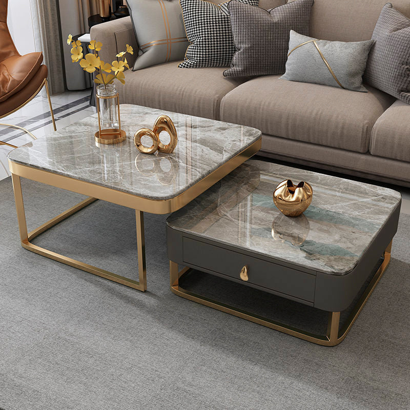 【ローテーブル】イタリア風ライト付き四方型 セットパンドラスタイル 脚色ゴールド 100日間返品交換保証制度