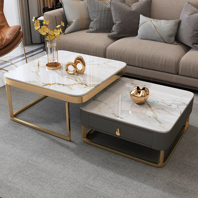 【ローテーブル】イタリア風ライト付き四方型 セットホワイト 脚色ゴールド 100日間返品交換保証制度