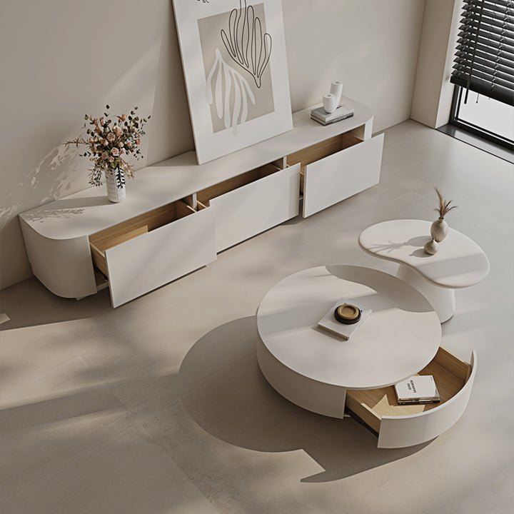 【ローテーブル】クリーム風 角丸テーブルセット