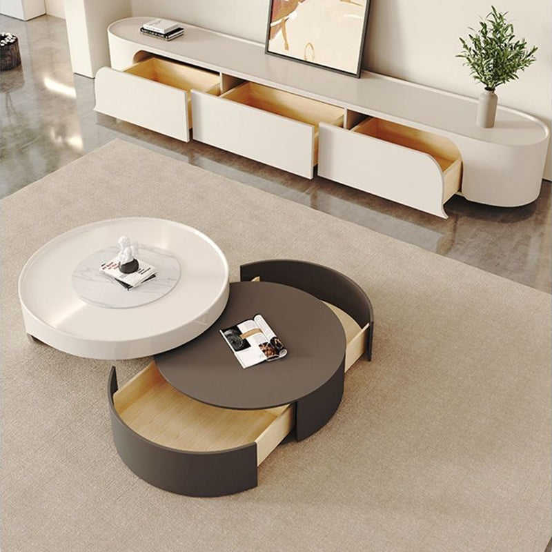 【ローテーブル】クリーム色感 フランス風 伸縮式 テーブルセット