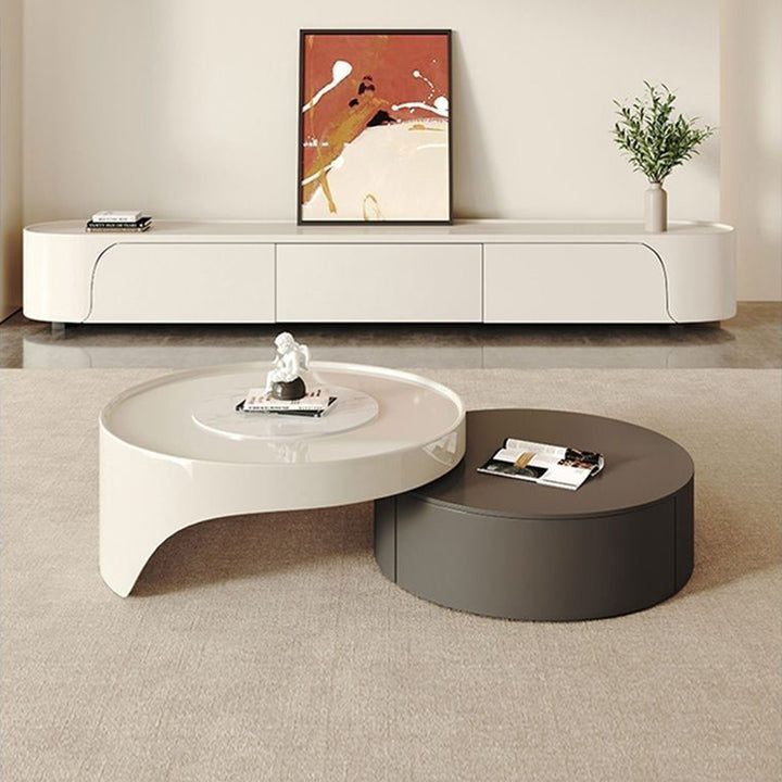 【ローテーブル】クリーム色感 フランス風 伸縮式 テーブルセット