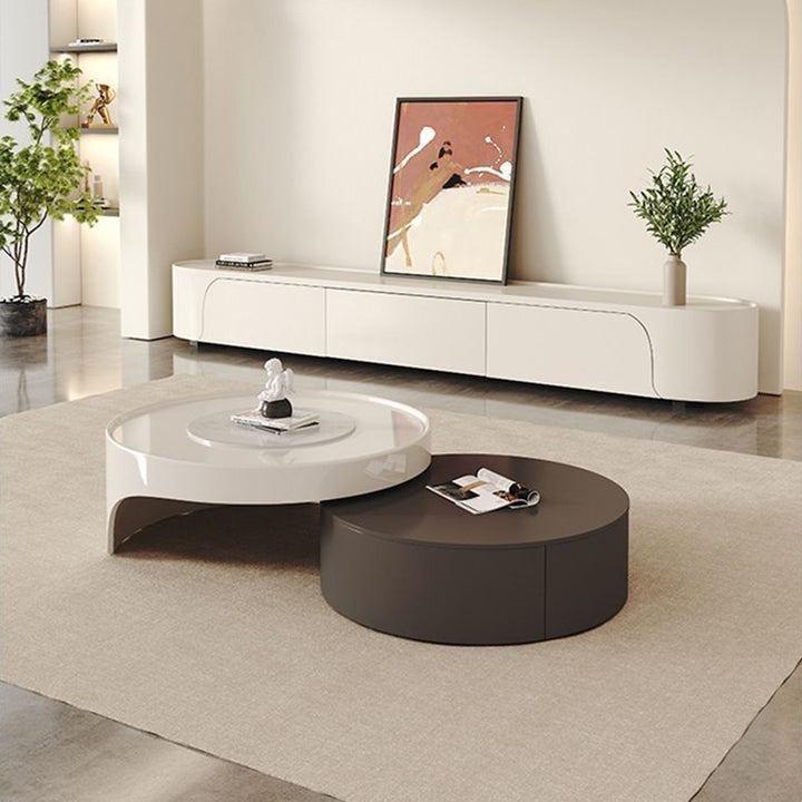 【ローテーブル】クリーム色感 フランス風 伸縮式 テーブルセット