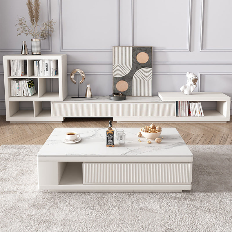 【ローテーブル】モダン クリーム風  伸縮式