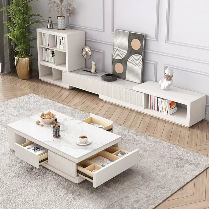 【ローテーブル】モダン クリーム風  伸縮式