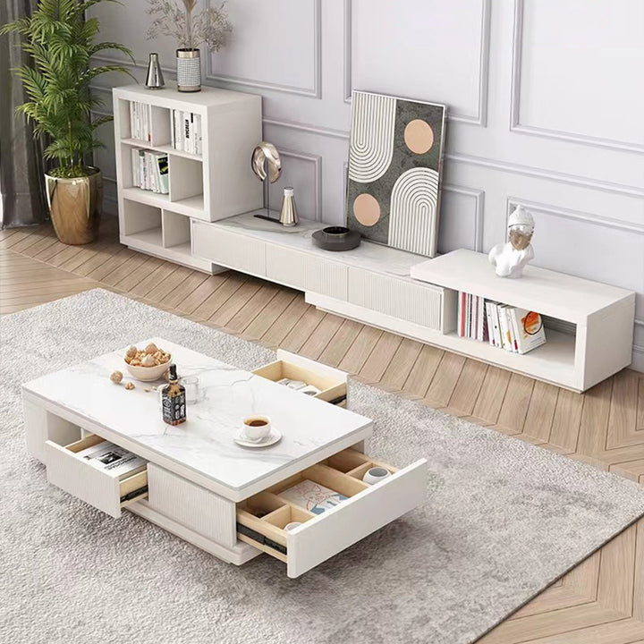 【ローテーブル】モダン クリーム風  伸縮式