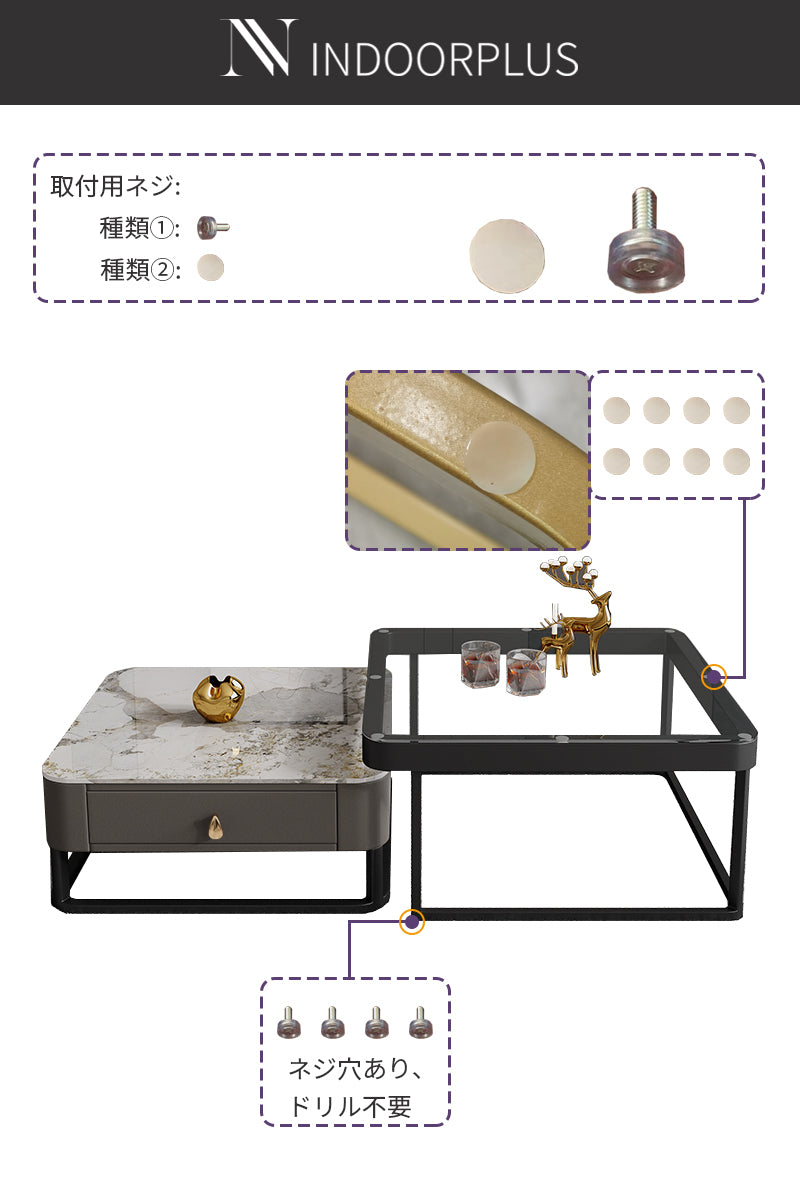 【ローテーブル】イタリア風ライト付き四方型 女性の方でも簡単に組み立てることが出来るので安心です!☆100日間返品交換保証制度