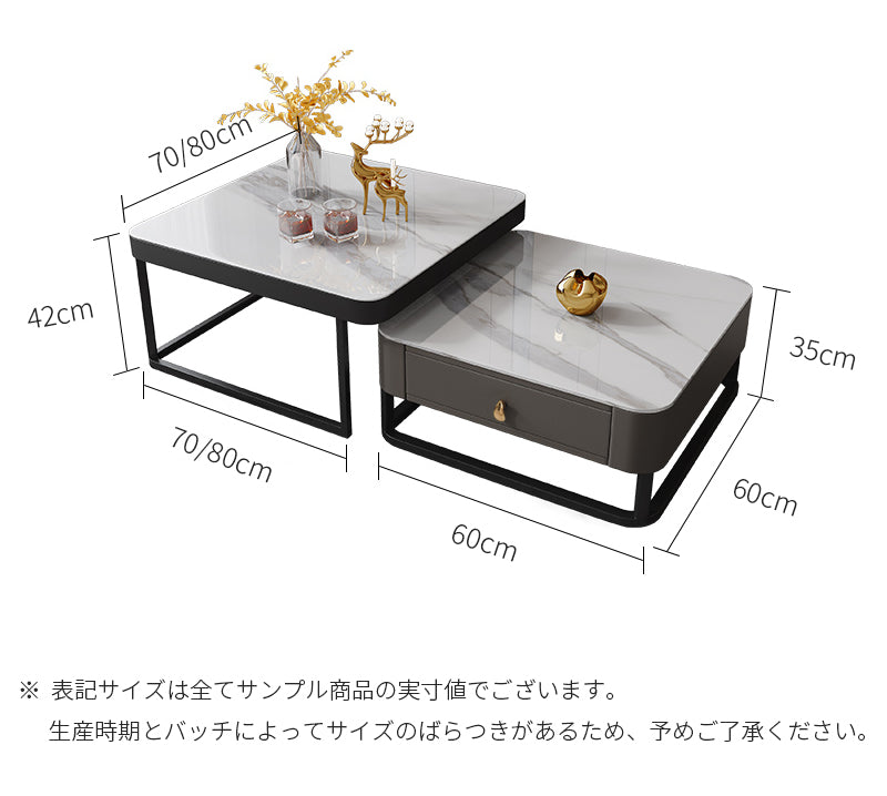 【ローテーブル】イタリア風ライト付き四方型 商品のサイズ画像 ☆100日間返品交換保証制度