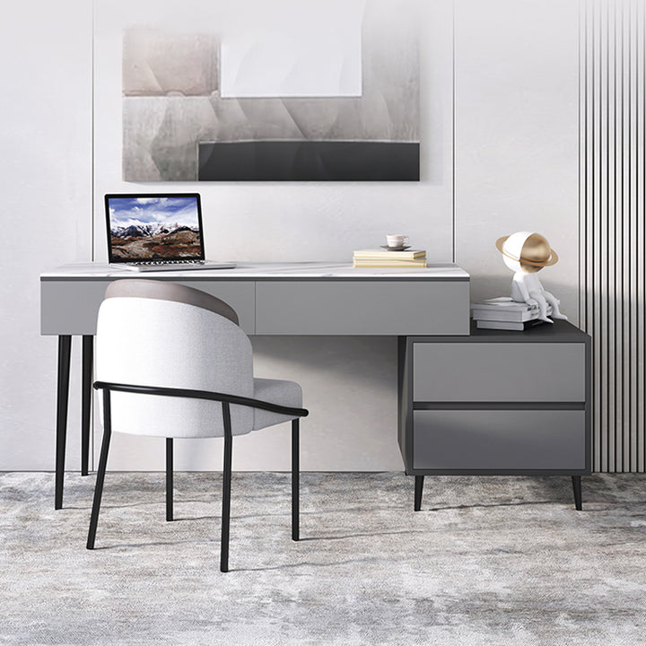 【ワークデスク】テーブル 高級感 選べる2色 天板色ホワイト テーブル+収納ボックス+椅子