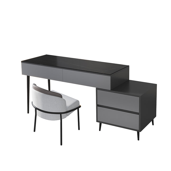 【ワークデスク】テーブル 高級感 選べる2色 ワークデスクの全体画像 天板色ブラック ボディ色グレー テーブル+収納ボックス+椅子