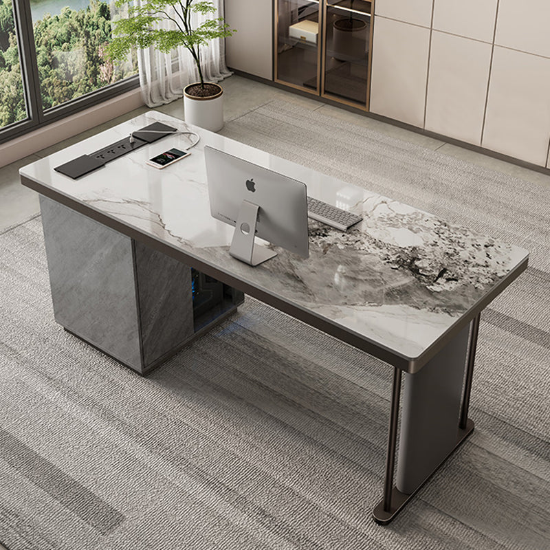 【デスク】テーブル 高級感 モダンなデスク デスク+収納ボックス グレー