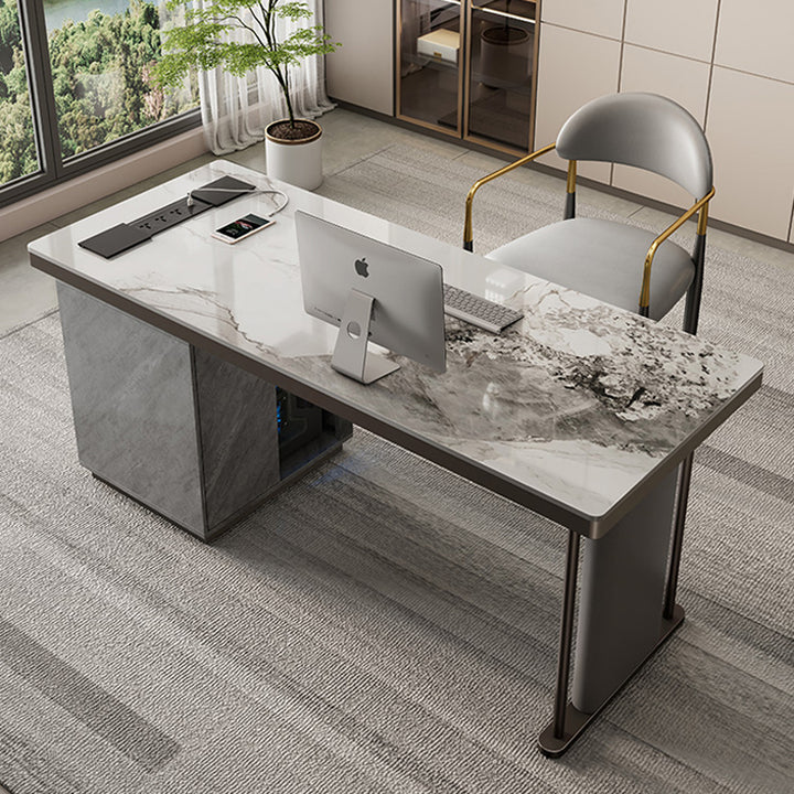 【デスク】テーブル 高級感 モダンなデスク デスク+収納ボックス+椅子 グレー