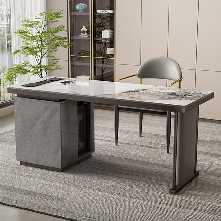 【デスク】テーブル 高級感 モダンなデスク デスク+収納ボックス+椅子 グレー