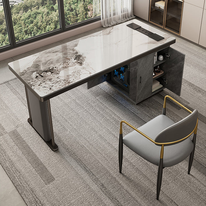 【デスク】テーブル 高級感 モダンなデスク デスク+収納ボックス+椅子 グレー