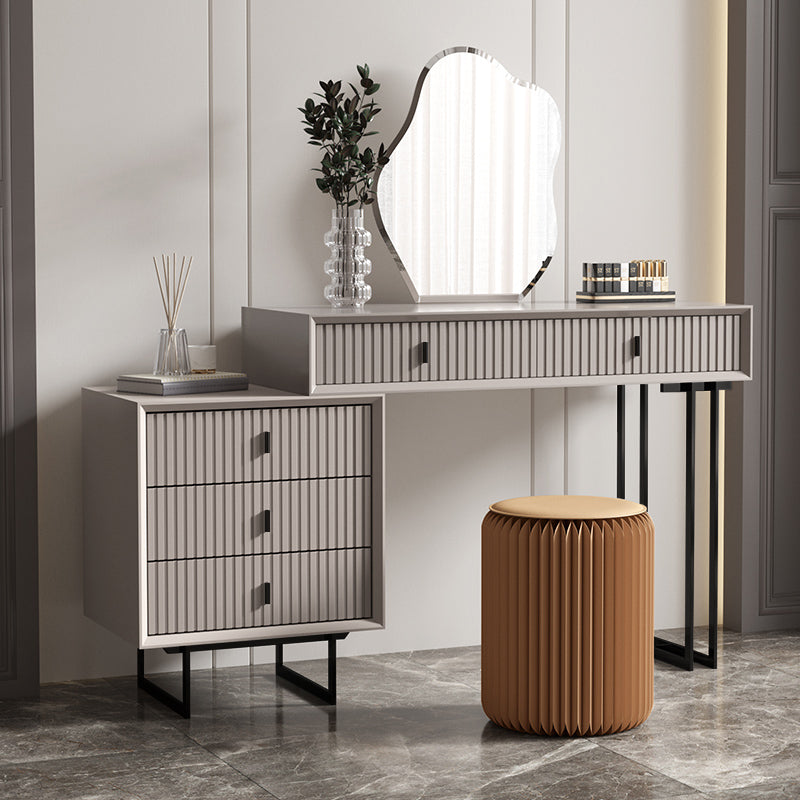 【ドレッサー】フランス風高級感 テーブル 収納棚 椅子 LEDミラー ライトグレー 100日間返品交換保証制度