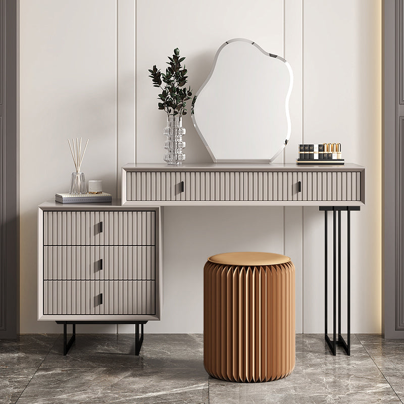 【ドレッサー】フランス風高級感 テーブル 収納棚 椅子 LEDミラー ライトグレー 100日間返品交換保証制度