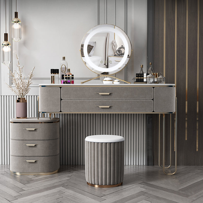 【ドレッサー】浅茶ベルベットマーブル模様 テーブル 収納棚 椅子 LEDミラー ライトブラウン 100日間返品交換保証制度