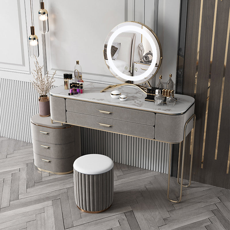 【ドレッサー】浅茶ベルベットマーブル模様 テーブル 収納棚 椅子 LEDミラー ライトブラウン 100日間返品交換保証制度