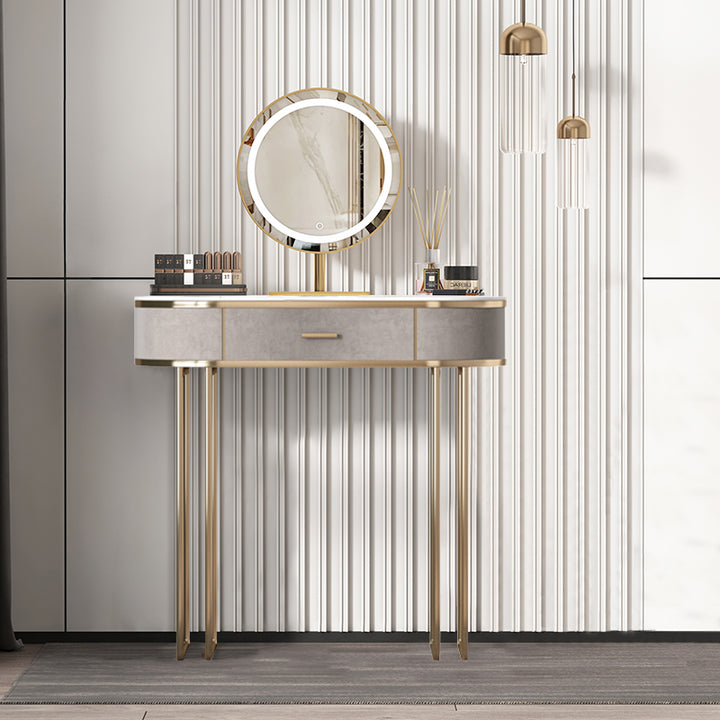 【ドレッサー】インスタ映えおしゃれ 選べる2色 テーブル LEDミラー 茶色 横幅80 100日間返品交換保証制度