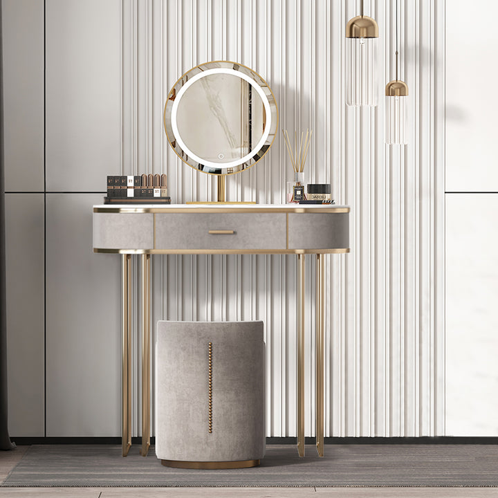 【ドレッサー】インスタ映えおしゃれ 選べる2色 テーブル 椅子 LEDミラー 茶色 横幅80 100日間返品交換保証制度