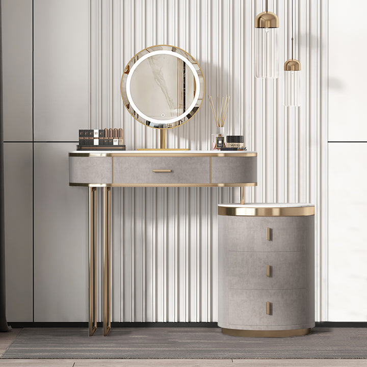 【ドレッサー】インスタ映えおしゃれ 選べる2色 テーブル 収納棚 LEDミラー 茶色 横幅80 100日間返品交換保証制度