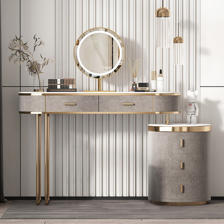 【ドレッサー】インスタ映えおしゃれ 選べる2色 テーブル 収納棚 LEDミラー 茶色 100日間返品交換保証制度