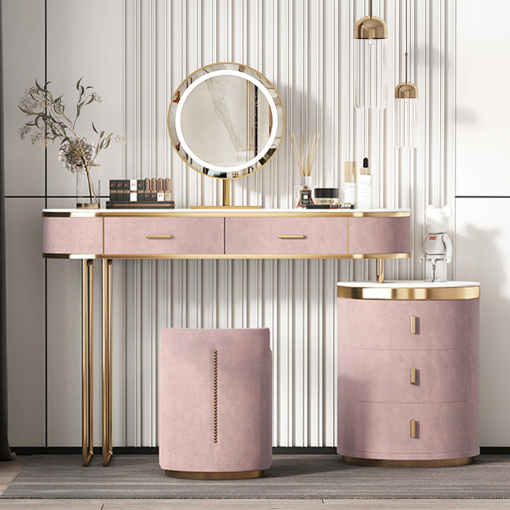 【ドレッサー】インスタ映えおしゃれ 選べる2色 テーブル 収納棚 椅子 LEDミラー ピンク 100日間返品交換保証制度