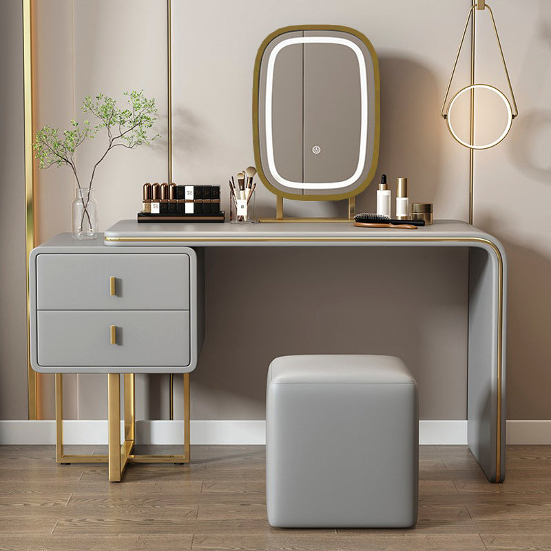 【ドレッサー】PUレザー柔らかい 選べる6色 テーブル 収納棚 椅子 LEDミラー グレー  100日間返品交換保証制度