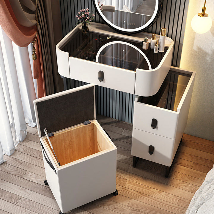 【ドレッサー】小型おしゃれ 選べる5色 テーブル 収納棚 椅子 LEDミラー ホワイト 横幅60 100日間返品交換保証制度