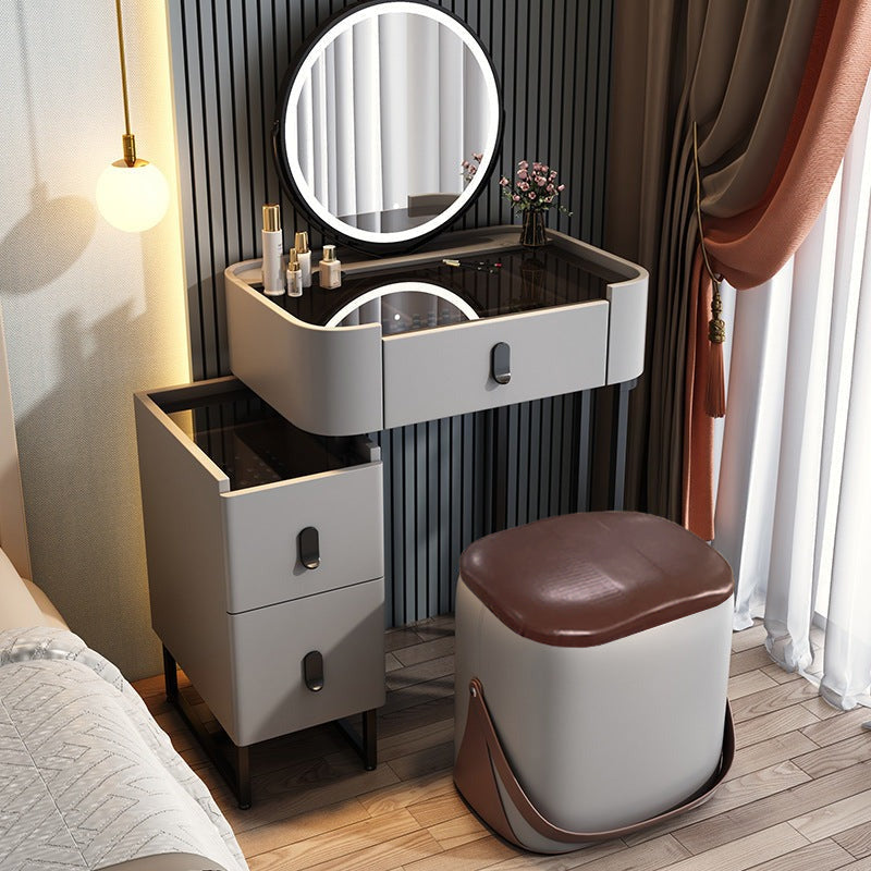 【ドレッサー】小型おしゃれ 選べる5色 テーブル 収納棚 椅子 LEDミラー グレー 横幅60 100日間返品交換保証制度