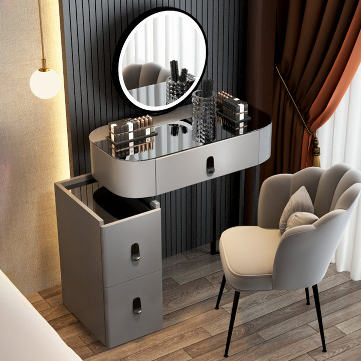 INDOORPLUS公式/ドレッサー おしゃれ 省スペース (LEDミラーおまけ付き)テーブル+収納ボックス+背もたれ椅子 グレー