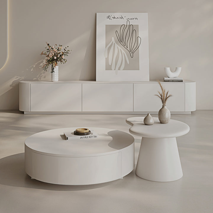 【ローテーブル】クリーム風 角丸テーブルセット