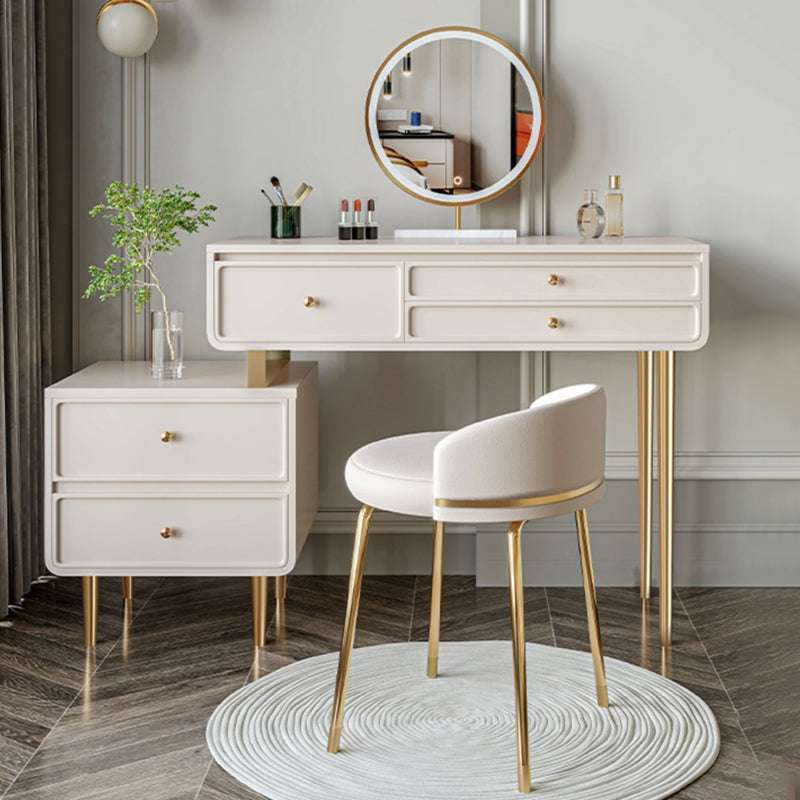 オシャレドレッサー　ベージュ　デスク引き出し1杯LEDミラー　椅子　棚4点セット オシャレドレッサー ベージュ デスク引き出し1杯LEDミラー 椅子 棚4点