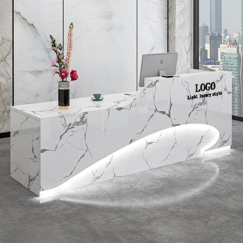 【オフィス受付カンター】高級感 シンプル 左側が高い ホワイトセラミック