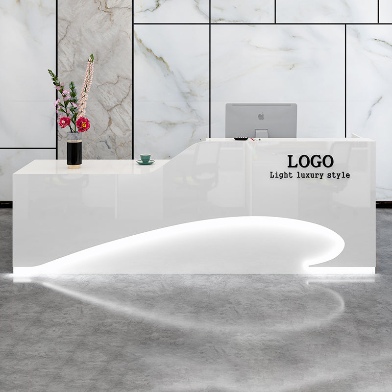 【オフィス受付カンター】高級感 シンプル 左側が高い ホワイト