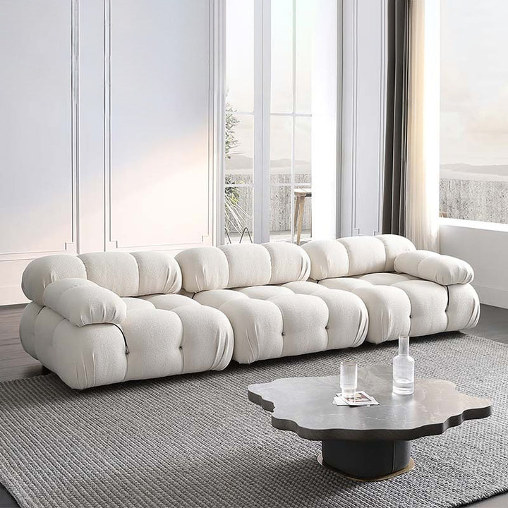 【ソファ】クリーム色おしゃれ 選べる3素材