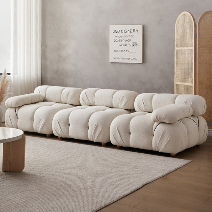 【ソファ】クリーム色おしゃれ 選べる3素材